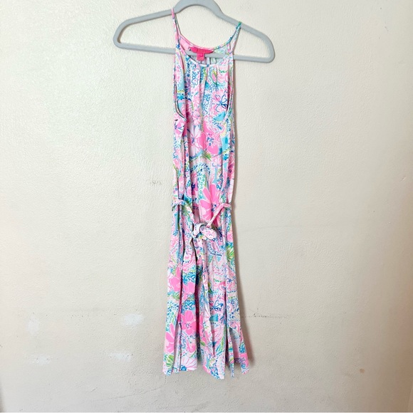 LILLY PULITZER Mabry Midi Dress Multi Flock Full of Fun Sz Small Halter - Picture 3 of 8
